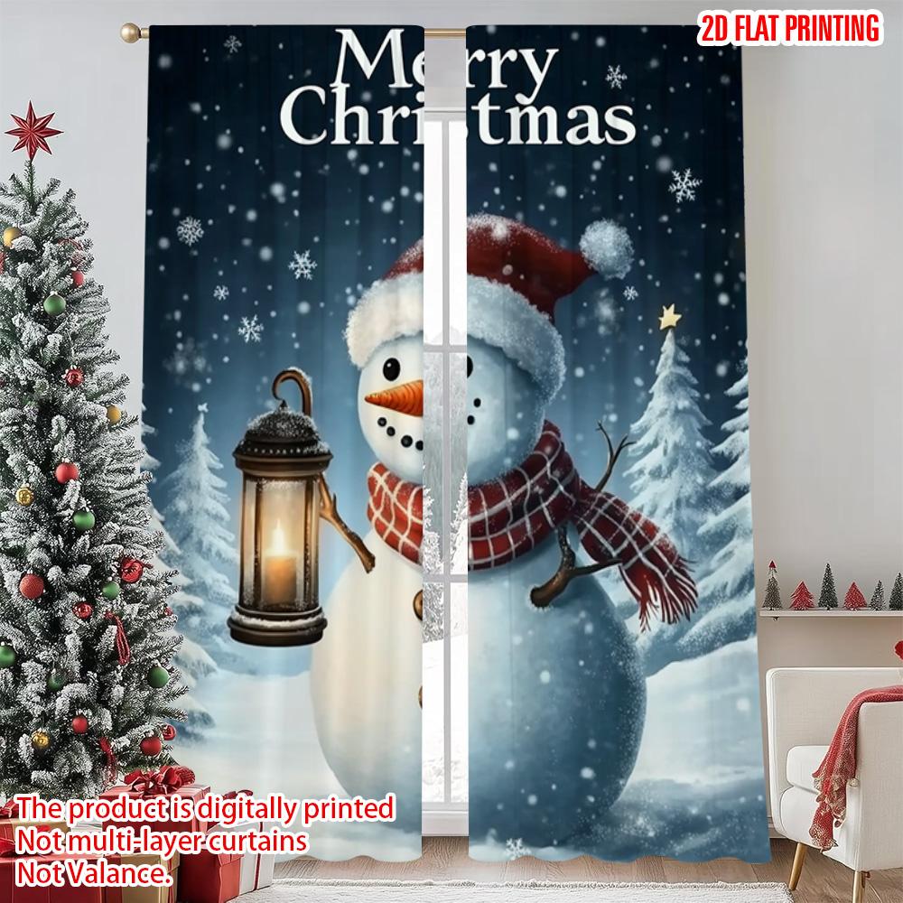 2pcs 2D Flat Printing Christmas Curtains Merry Christmas7 Versatile Durable Polyester Without Electricity Festive Wall Decor