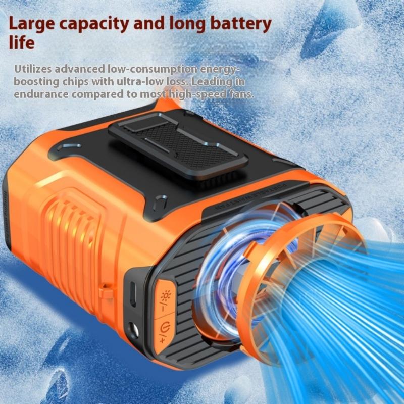 Portable Handsfree Waist Clip Fan With Rechargeable Battery And Builts In LED Light For Outdoor Activity
