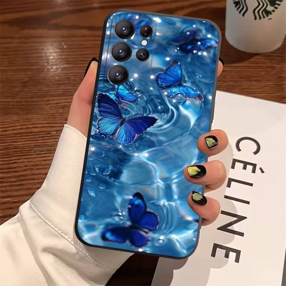Blue Butterfly Ocean Waves Case For Samsung Galaxy Case S25 S23 S22 S21 S30 S20 S10 Ultra Plus FE TPU Soft Cover