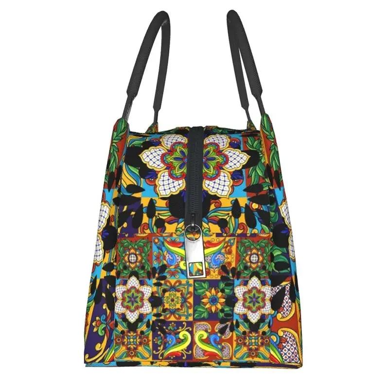 Mexican Talavera Flower Resuable Lunch Box Women Leakproof Cooler Thermal Food Insulated Lunch Bag Office Work Pinic Container