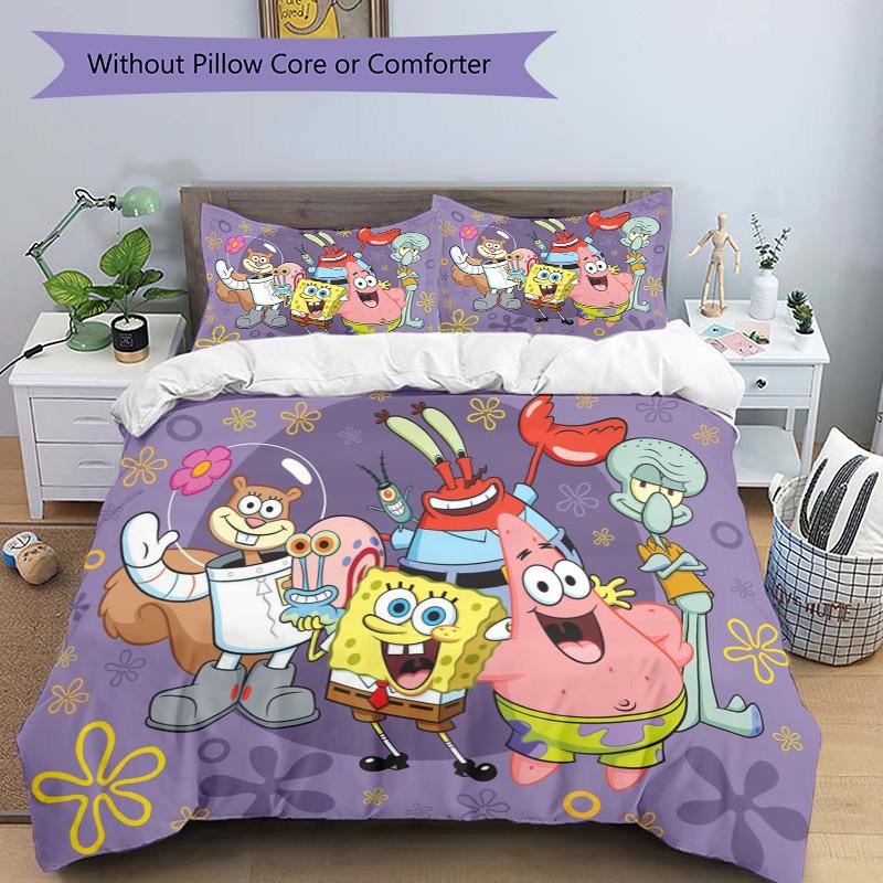 Spongebob Squarepants Adventure Print 3Pcs Bedding Setduvet Cover With 2 Bedropillowcase Home Birthday Gift