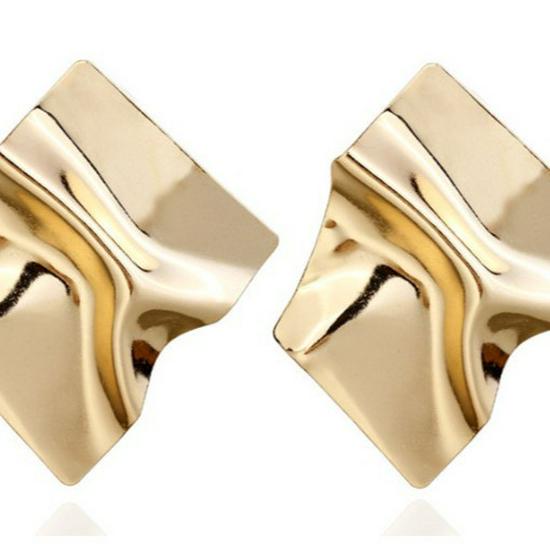 Trendy Geometric Irregular Metal Stud Earrings with Mirror Finish