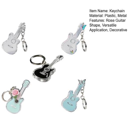 1/5Pcs Rose Guitar Keychain 2D Mini Guitar Charm Key Chain