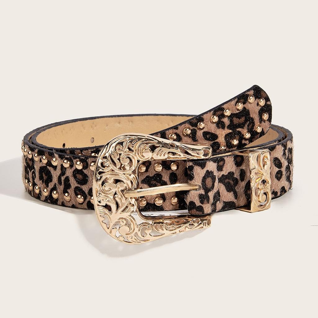 Metal Carved Pin Buckle Belt All Age Aesthetic Waistband with Rivet Daily and Formal Belt Waist Strap for Pants Jeans