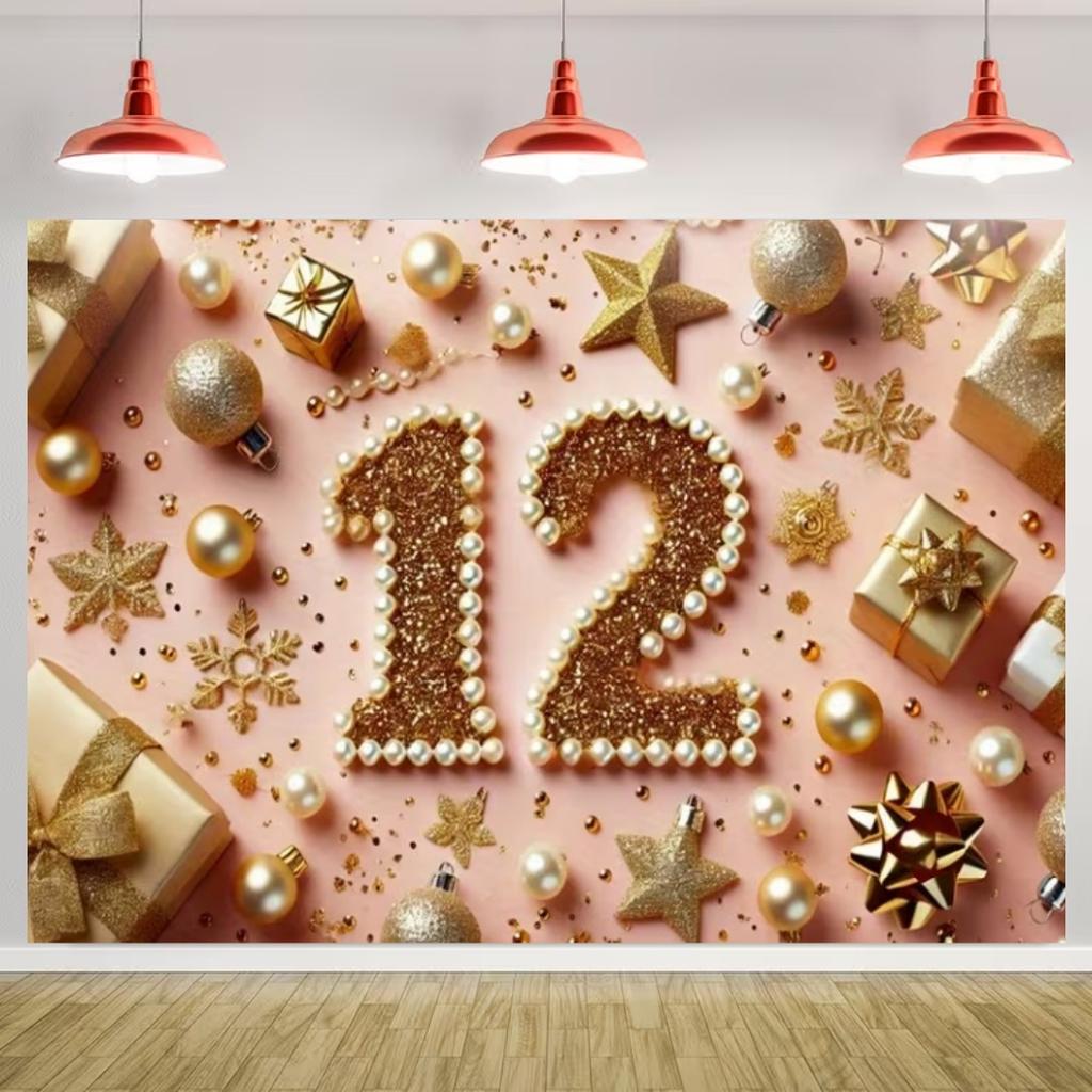 Happy 12th Birthday Banner Black Gold Balloon Background Party Decoration Boys Girls Birthday  Photography Backdrop Kids Gifts
