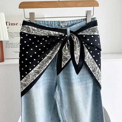 Fashion Satin Silk Scarf Literary Style Ethnic Style Women's Waist Scarf Versatile Accessory Jeans Waist Accessory Jeans Waist