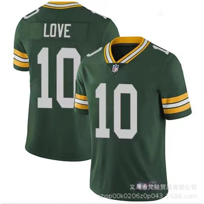 Green White NFL Bay Packers Football Jersey Men Short Sleeve V-Neck Cotton Blend Athletic Wear