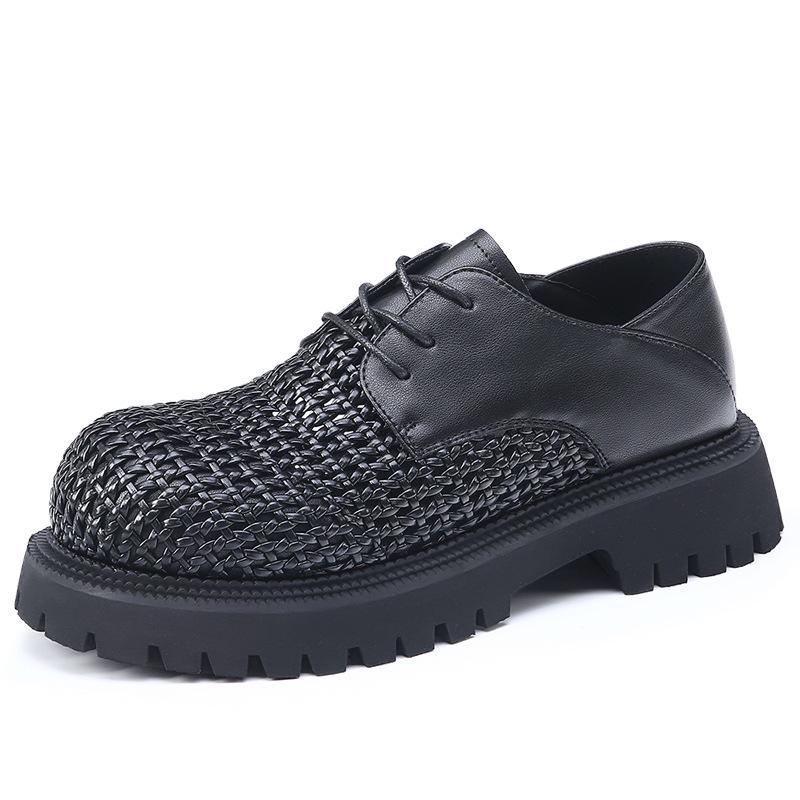 Fashion Summer Autumn Hollowed-out Leather Shoes for Men Black Knit Platform Shoes Male Fashion Casual New Designer Dress Shoes Man