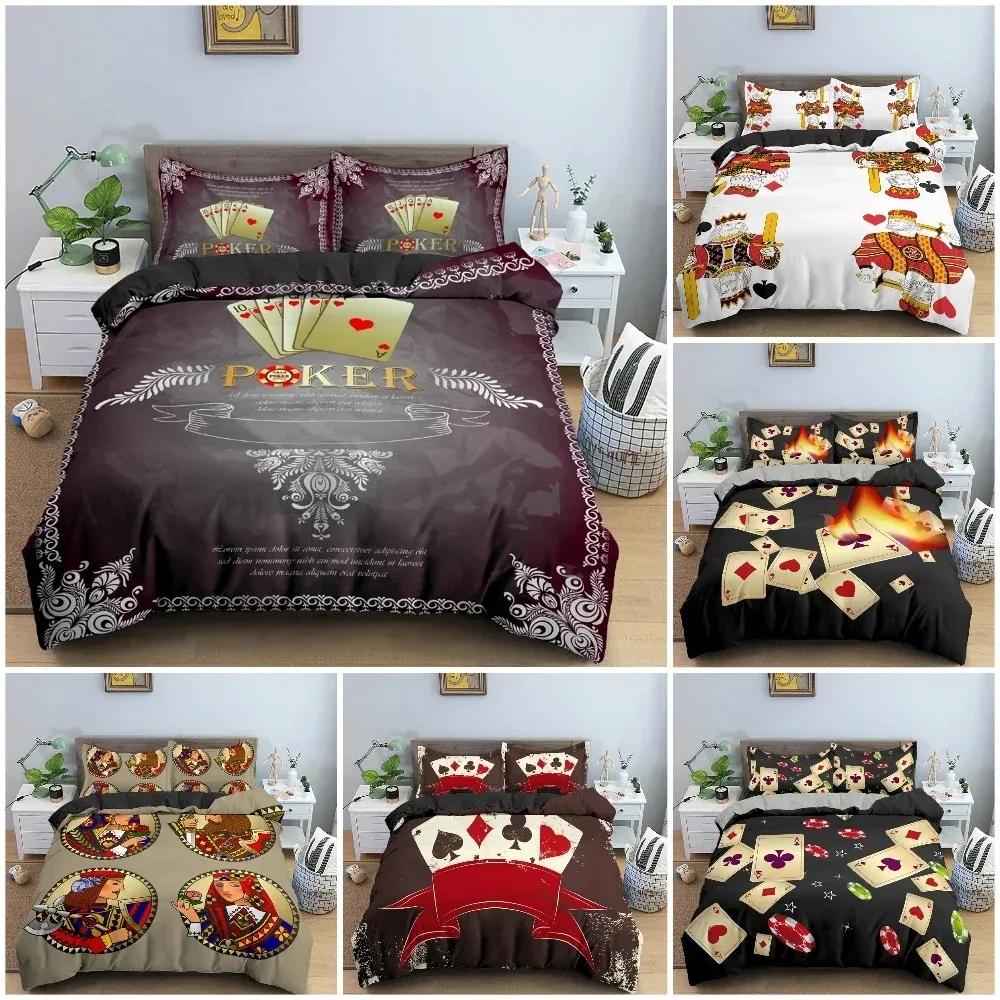 Nytt 3D Spelkortsmönster Sängklädesset Lyxigt Mysigt Påslakanset King Queen Full Size För Täcke Örngott Sängkläder