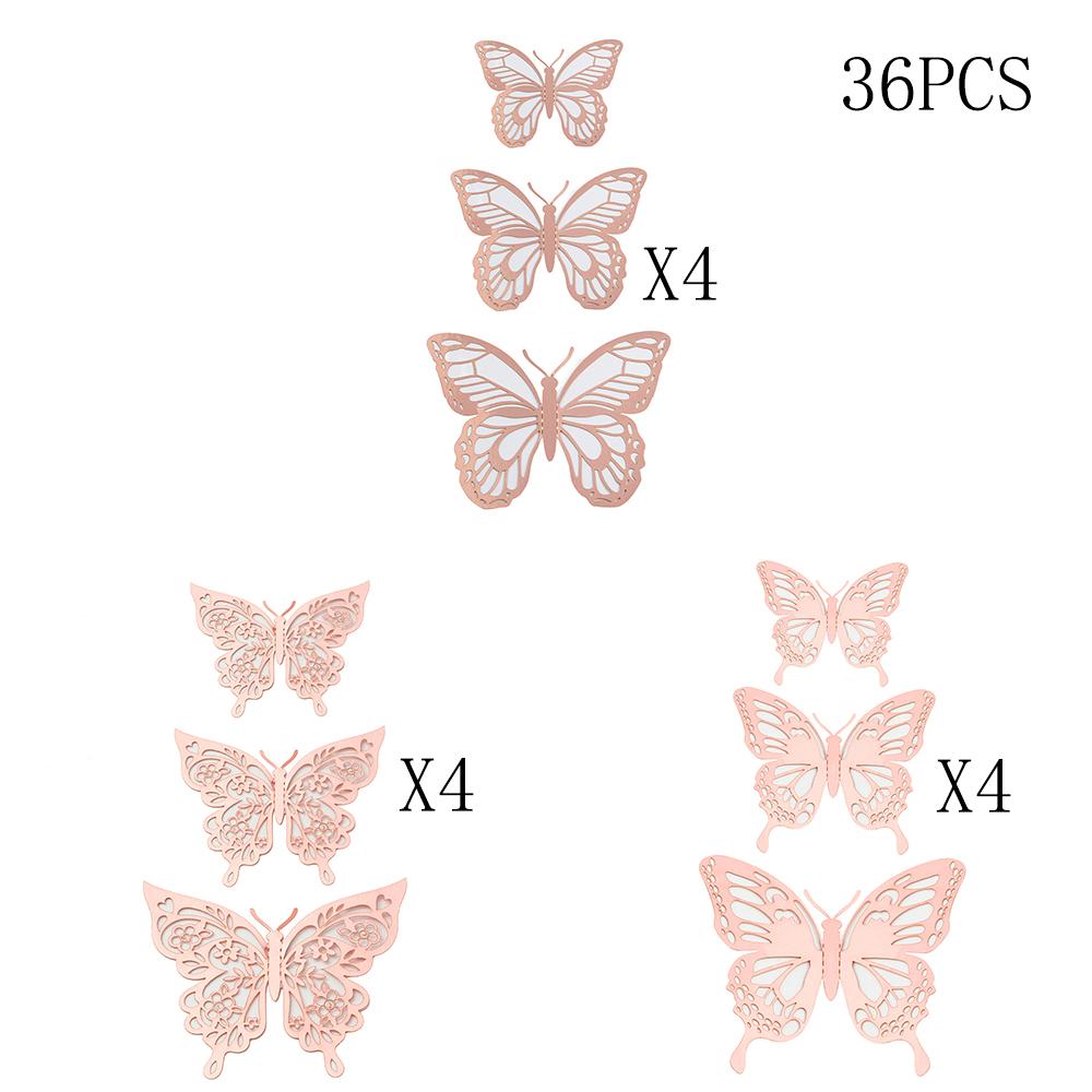 12Pcs Fashion 3D Hollow Butterfly Creative Wall Sticker Gold Butterfly Decorations for Butterfly Birthday Paper Butterfly