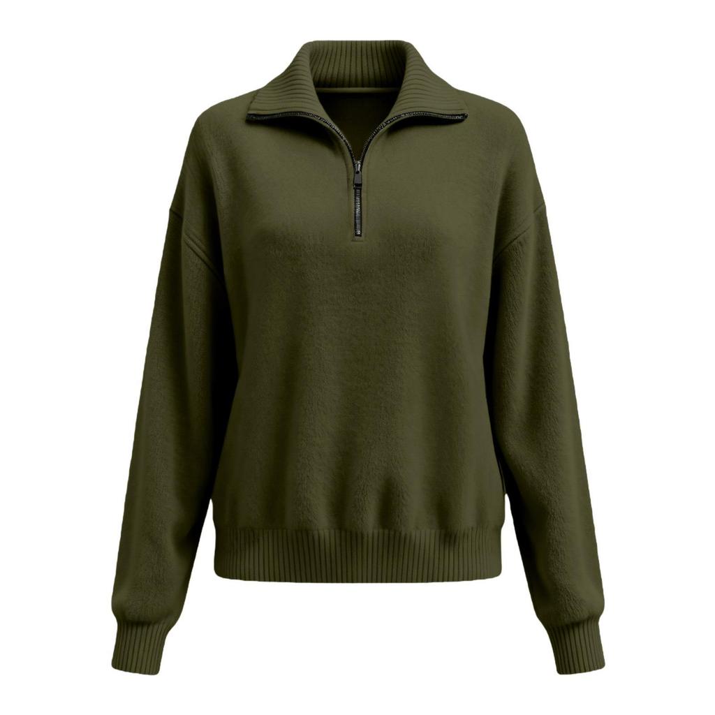 Autumn Winter Multi-Wear Half-Zip Knit Sweater with Zipper Collar for Women