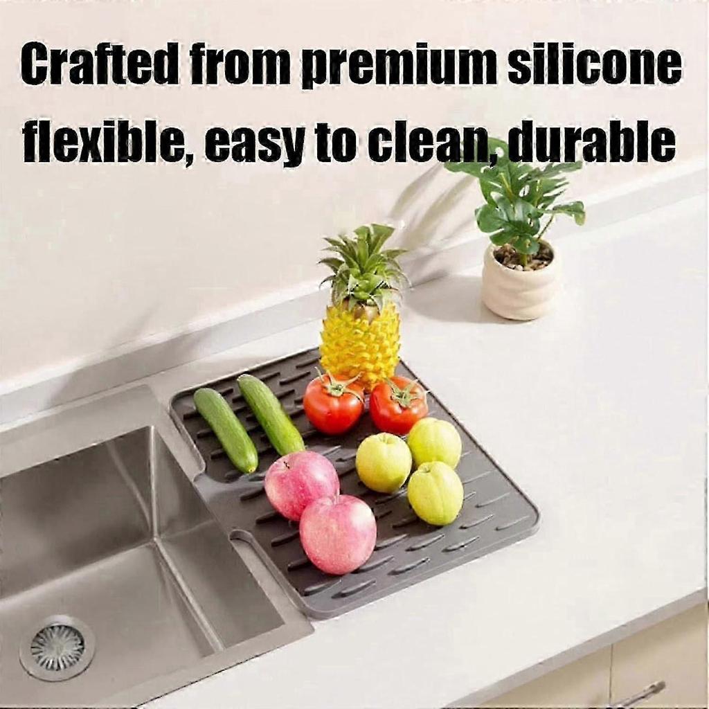 Silicone draining mat, non-slip, drip-free, heat-resistant, draining mat compatible with kitchen counter, sink with integrated angled drain, green