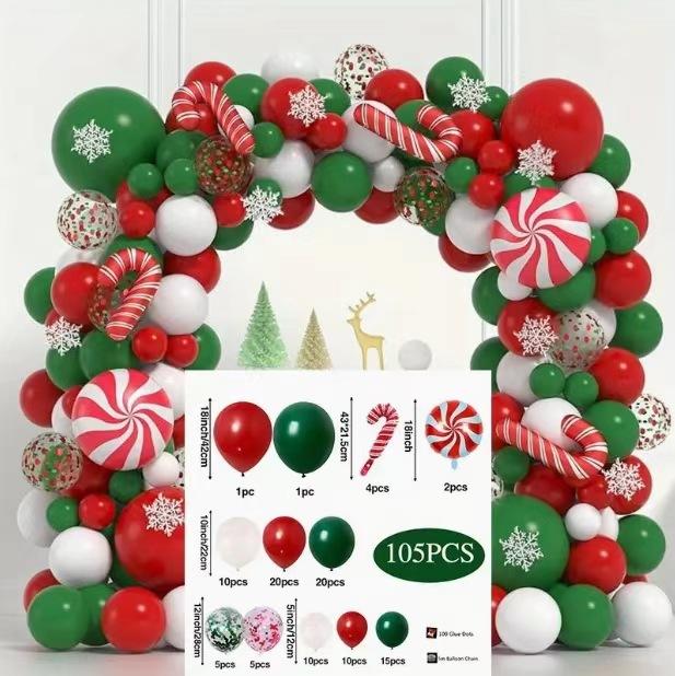 Christmas Red Green Cane Sugar Aluminum Film Balloon Wreath Arch Set Ornaments Candy Birthday Party Supplies