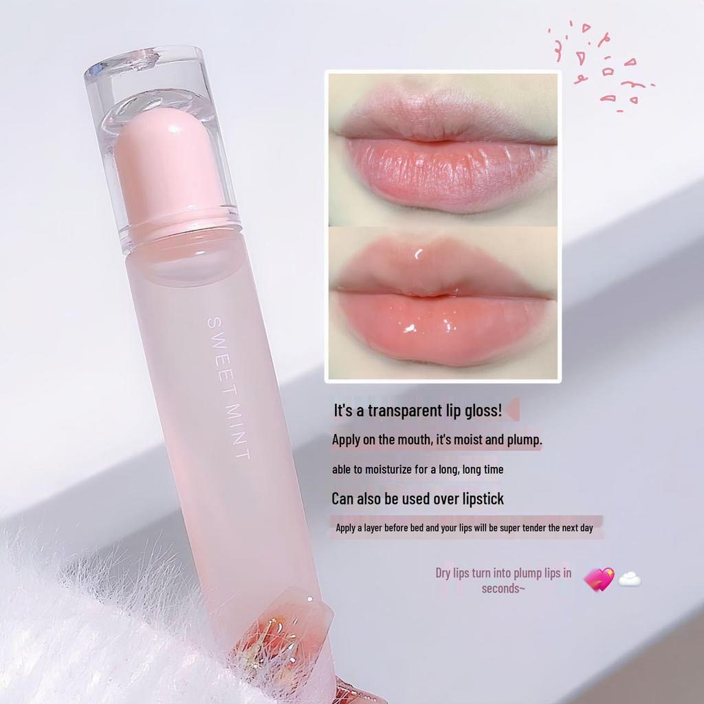 Sweet Mint Lip Gloss: Hydrating, Plumping, Moisturizing Lip Oil & Primer for Smooth, Crack-Free Lips. Colorless Finish.