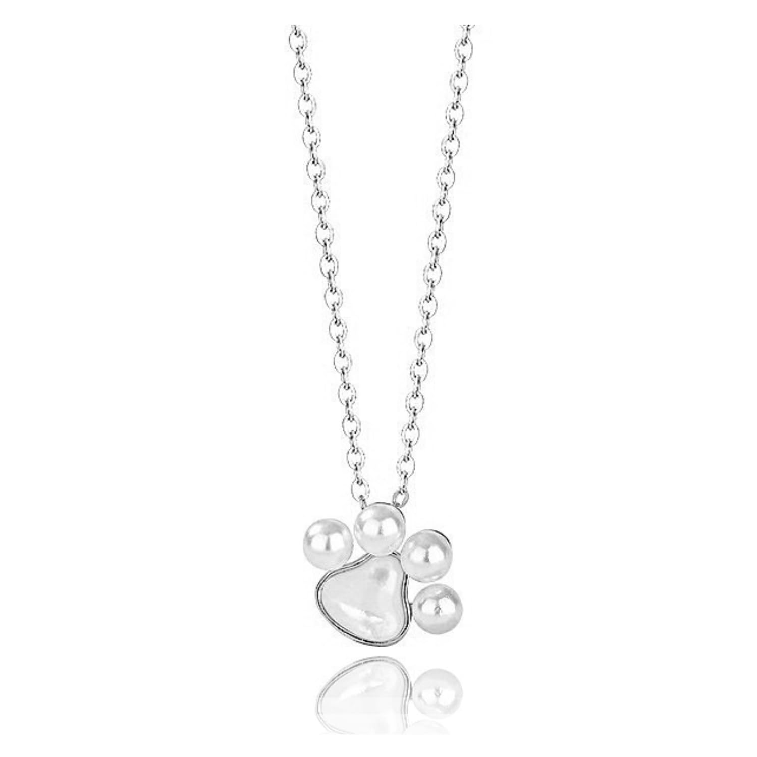 

jewelry Mei Cat pearl necklace silver azuki chain with adjuster for women cat paw silver [Cute Leaf] (d color)