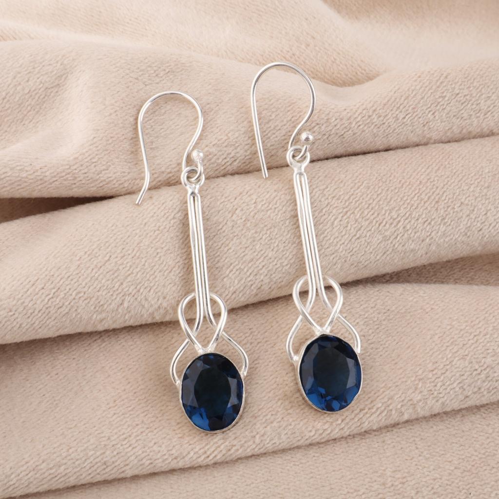 London Blue Topaz Gemstone 925 Sterling Silver Jewelry Handmade Earrings 1.76" EE-171-9