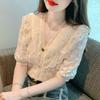 Summer Elegant Lace Chiffon Blouse And Shirt For Women 2026 Casual Ruffle Short Sleeve Top Sweet Ladies Loose Button Shirt 27045
