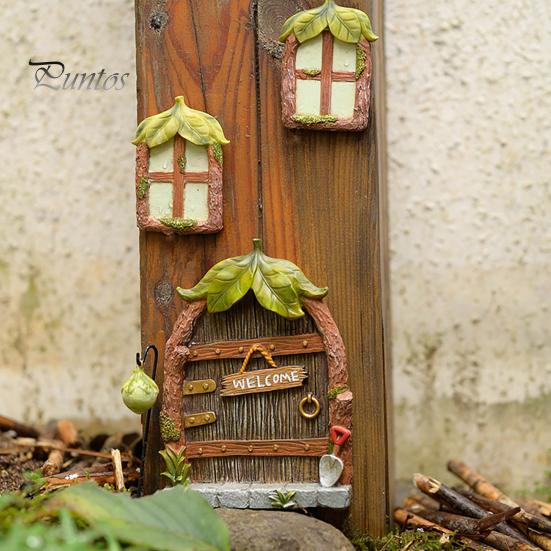 Fairy Garden Accessories 1 Set Door Windows And Lamp, Accessories, Miniature Elf Glow In The Dark Gnome House for Yard Tree Decoration Weatherproof