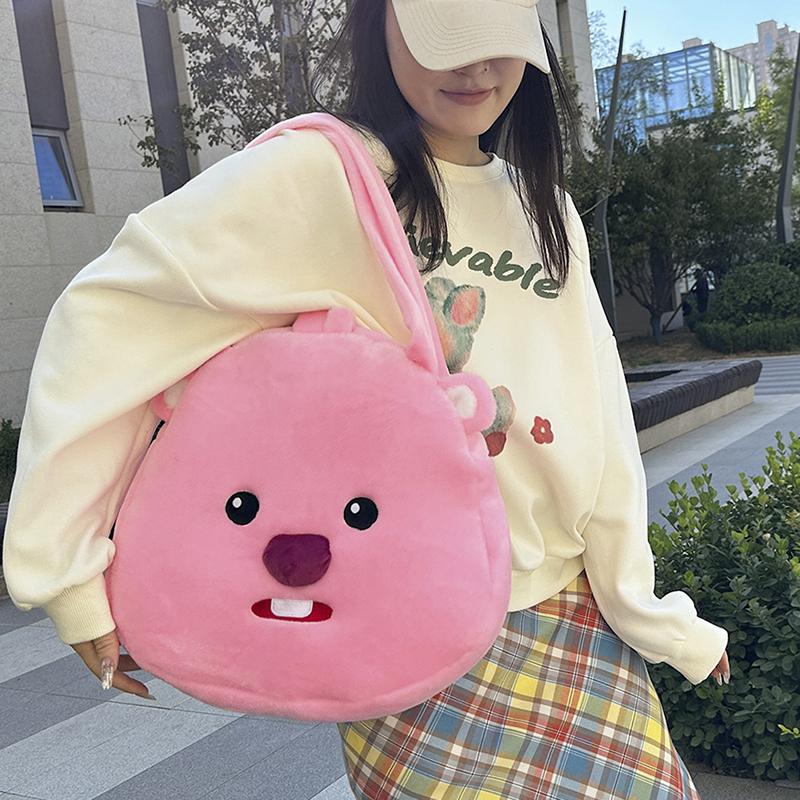 Summer Cartoon Doll Unique Ugly Cute Large Pink Plush Shoulder Bag Women's Fashion Trend Soft Handle Underarm Bag New Model