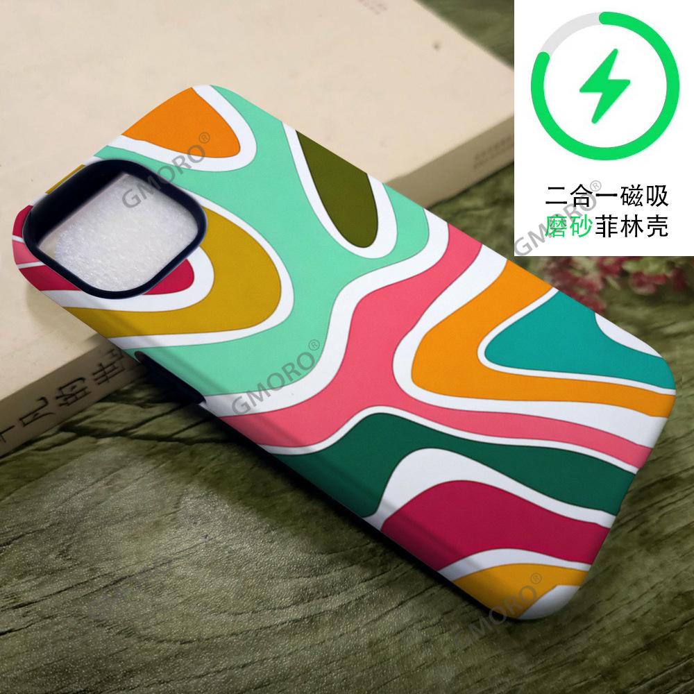 American Retro Color Wavy Pattern Apple 16 Mobile Phone Case 15pm Two-in-one Film Case iPhone17pm Anti-drop