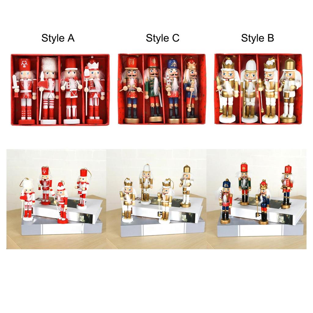 4x Nussknacker Marionettenfiguren Heimdekoration Einweihungsgeschenk Künstliche Ornamente für Bücherregal Büro Innenbereich Schreibtisch