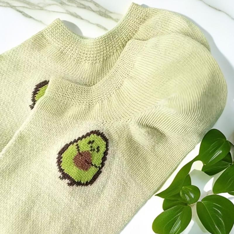 5 Paar Avocado-Blumen Crew-Socken Knöchelsocken Cartoon Frisch Mode Atmungsaktiv Sommer Herbst Kawaii Komfort Damen Low Cut Boat Socks