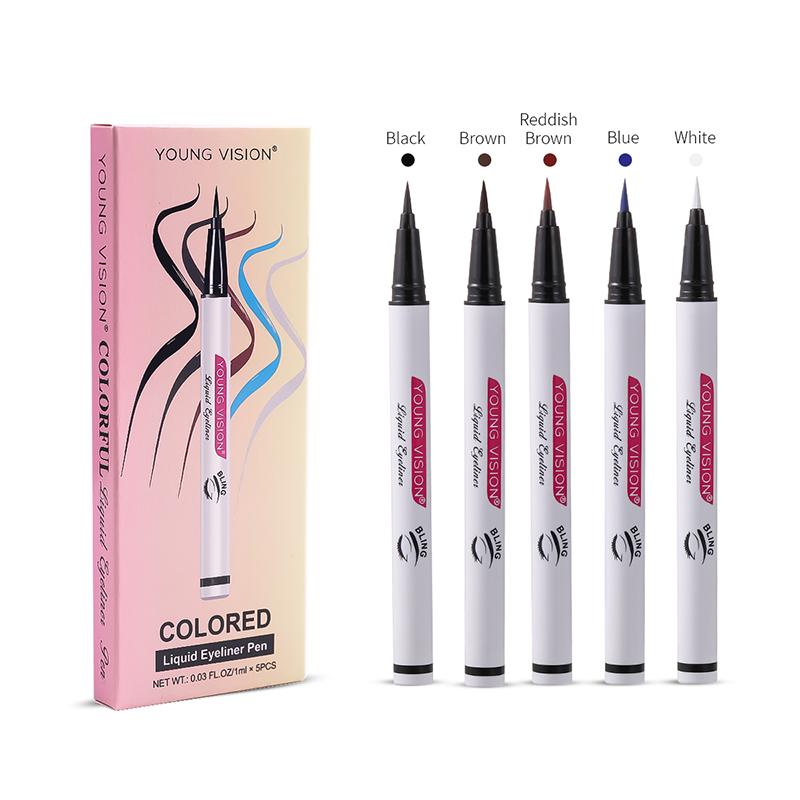 YOUNG VISION 5-farbiger wasserfester Eyeliner Stift, Schwammkopf, flüssiger Eyeliner, schnell trocknend, 5 Farben optional