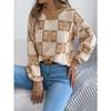 Autumn Winter Snowflake Checkered Knitted Sweaters Lantern Pullover Sweater Women's Christmas Sweater