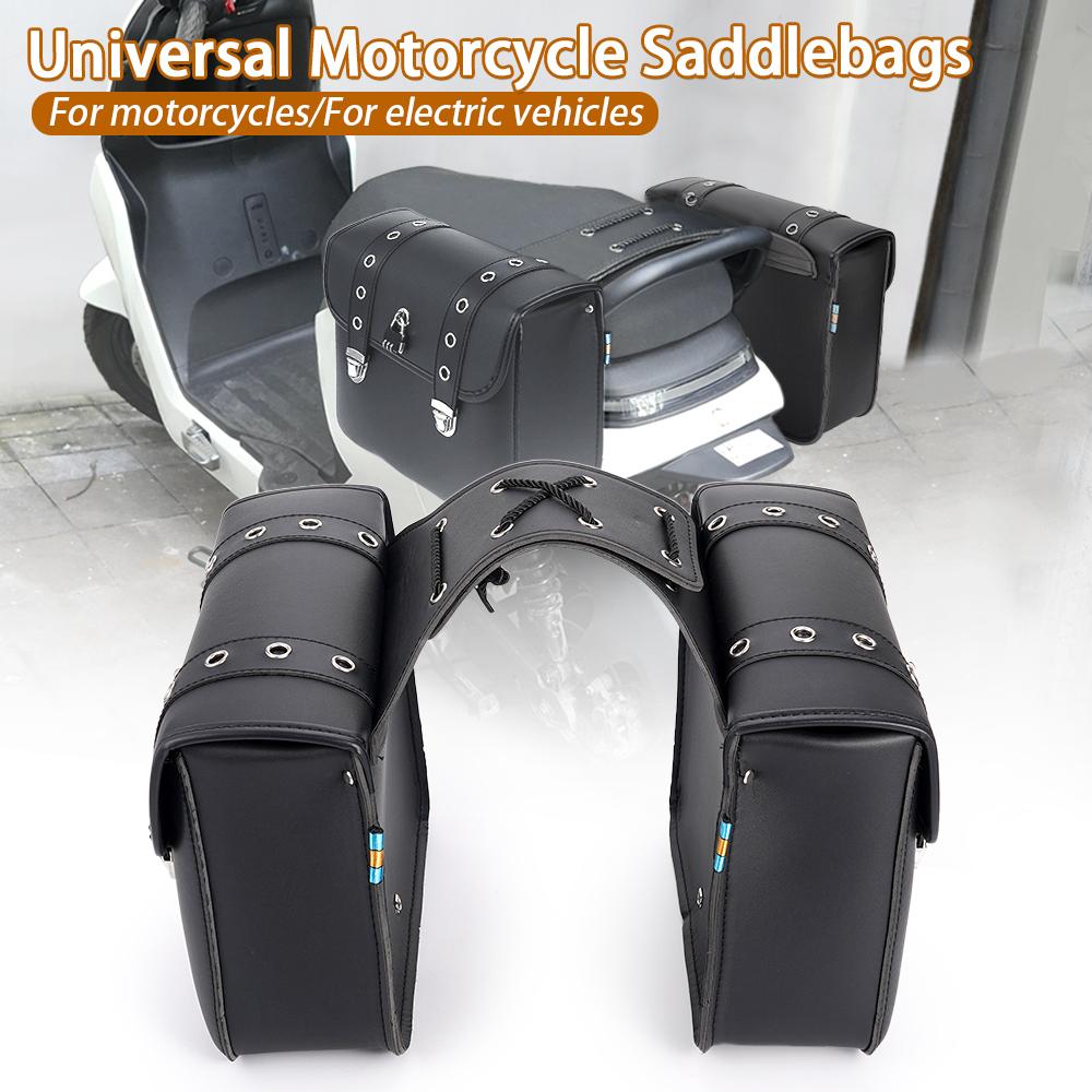2pcs Universal PU Leather Motorcycle Saddlebag Side Tool Luggage Package Saddle for Honda/Suzuki/Kawasaki/Yamaha Black