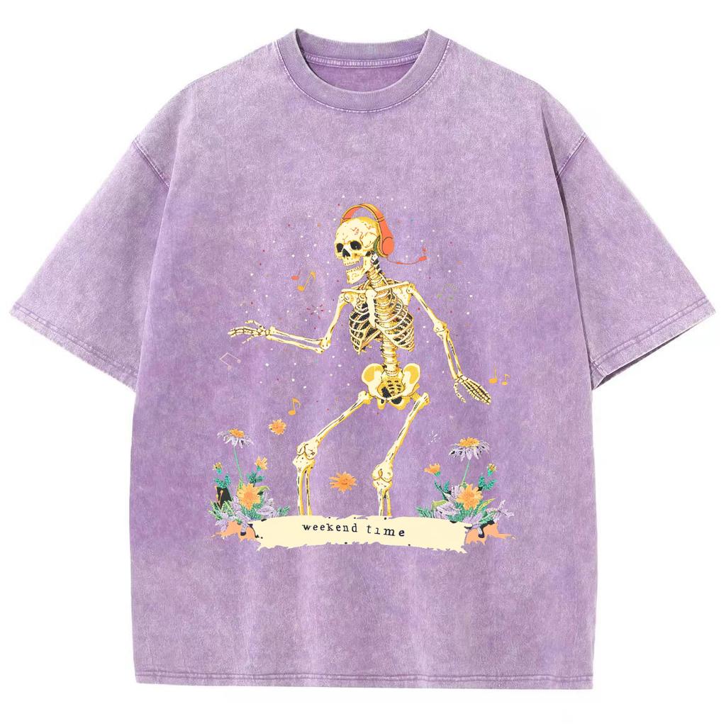 Potisk lebky Retro T-shirt Snížená ramena Pánská Dámská Vintage Trička s krátkým rukávem Jednobarevná