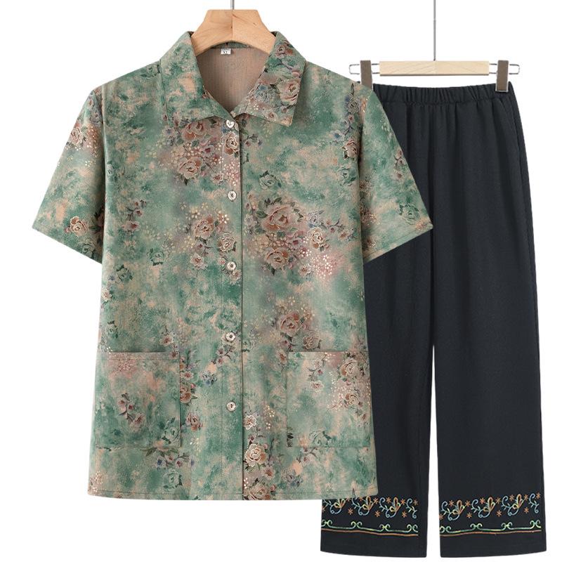 2026 New Style Summer Short-Sleeve Cardigan Tops for Middle-Aged and Elderly Women