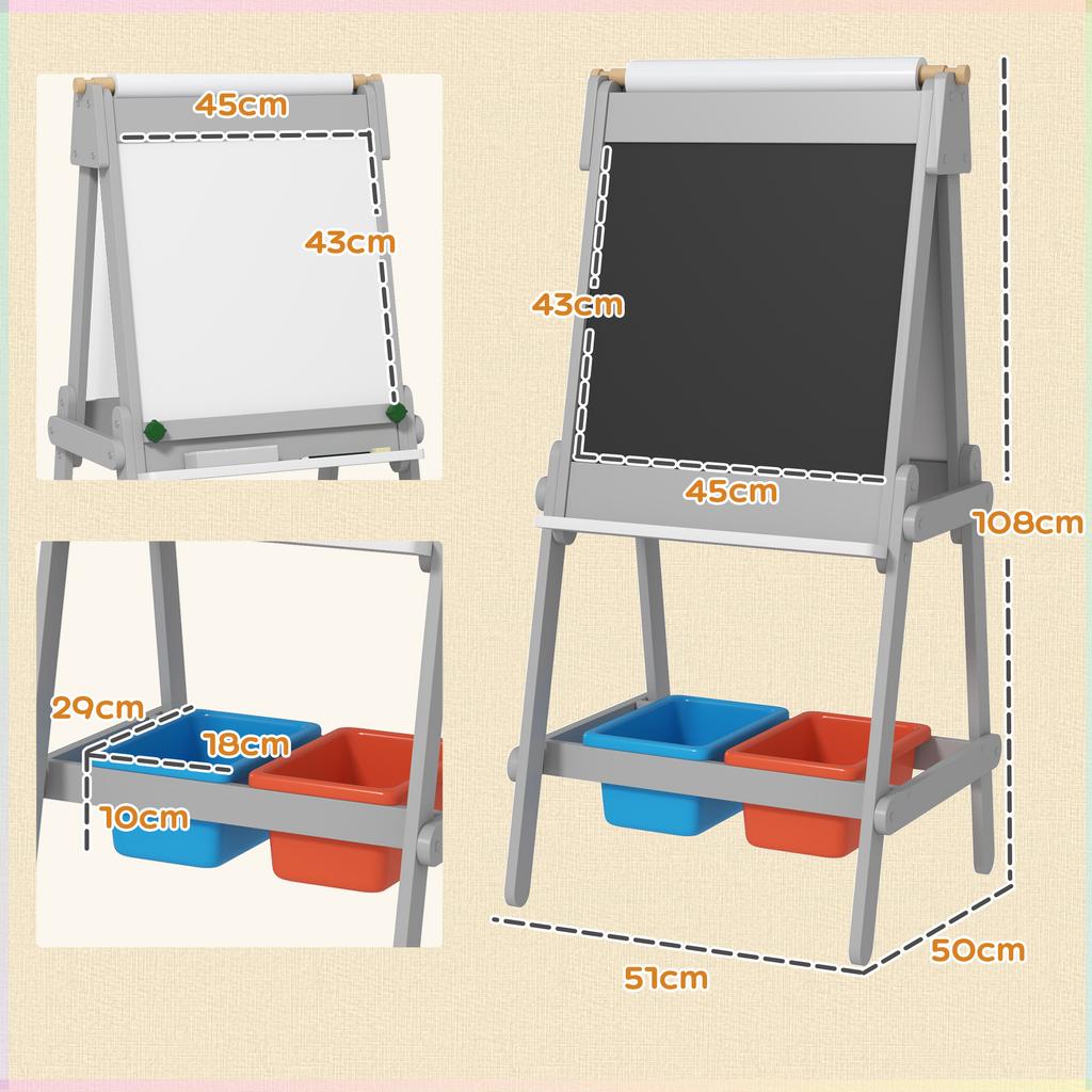 Künstlerstaffelei für Kinder mit Papierrolle, beidseitige Malstaffelei mit Tafel, Whiteboard