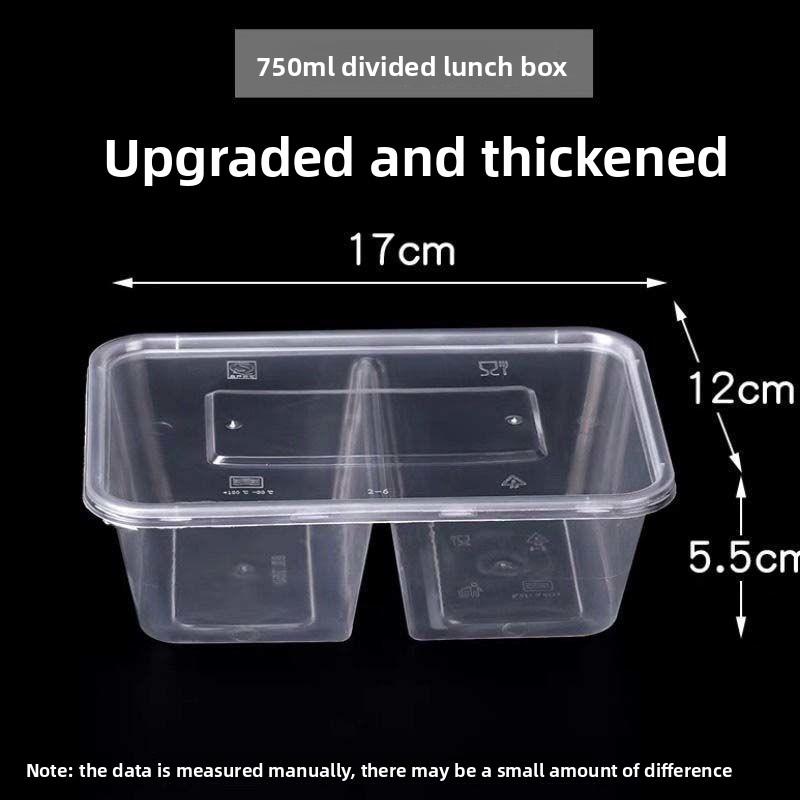 2 Compartment Disposable Food Container with Lid Transparent Plastic Lunch Box Takeaway Meal Box