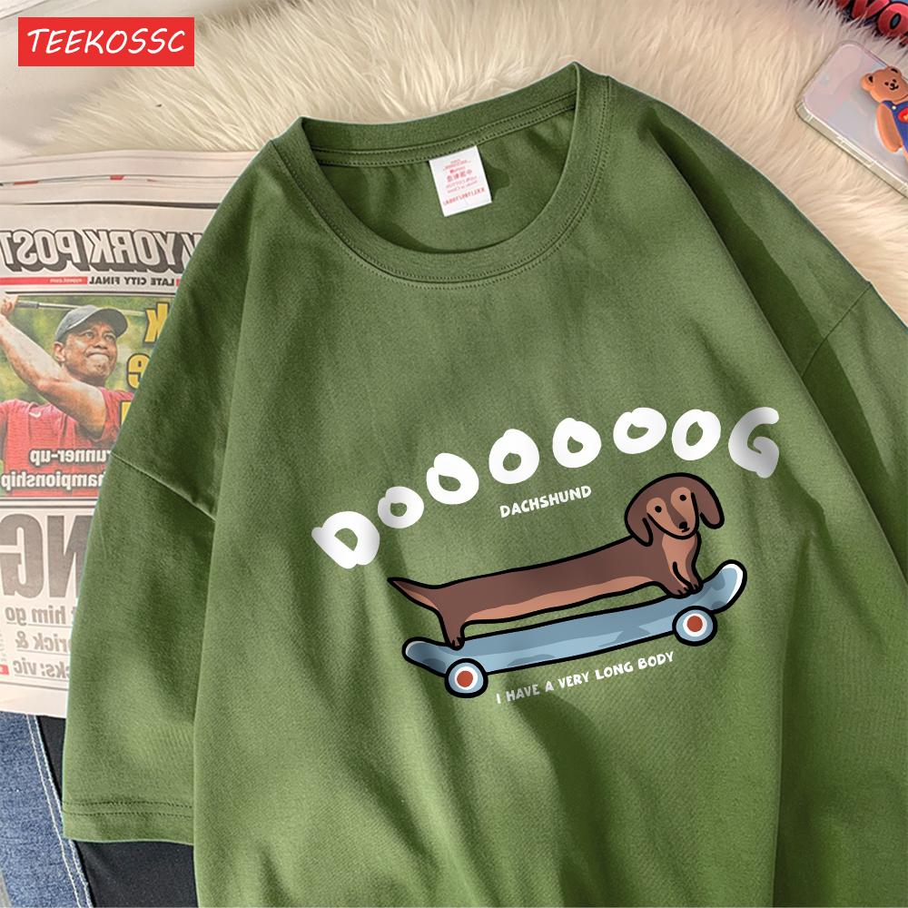 A Long Dog Is Paddling A Long Skateboardcotton Women TShirts Cartoons Prints Tops ONeck Soft Oversize T Shirt Summer Clothes