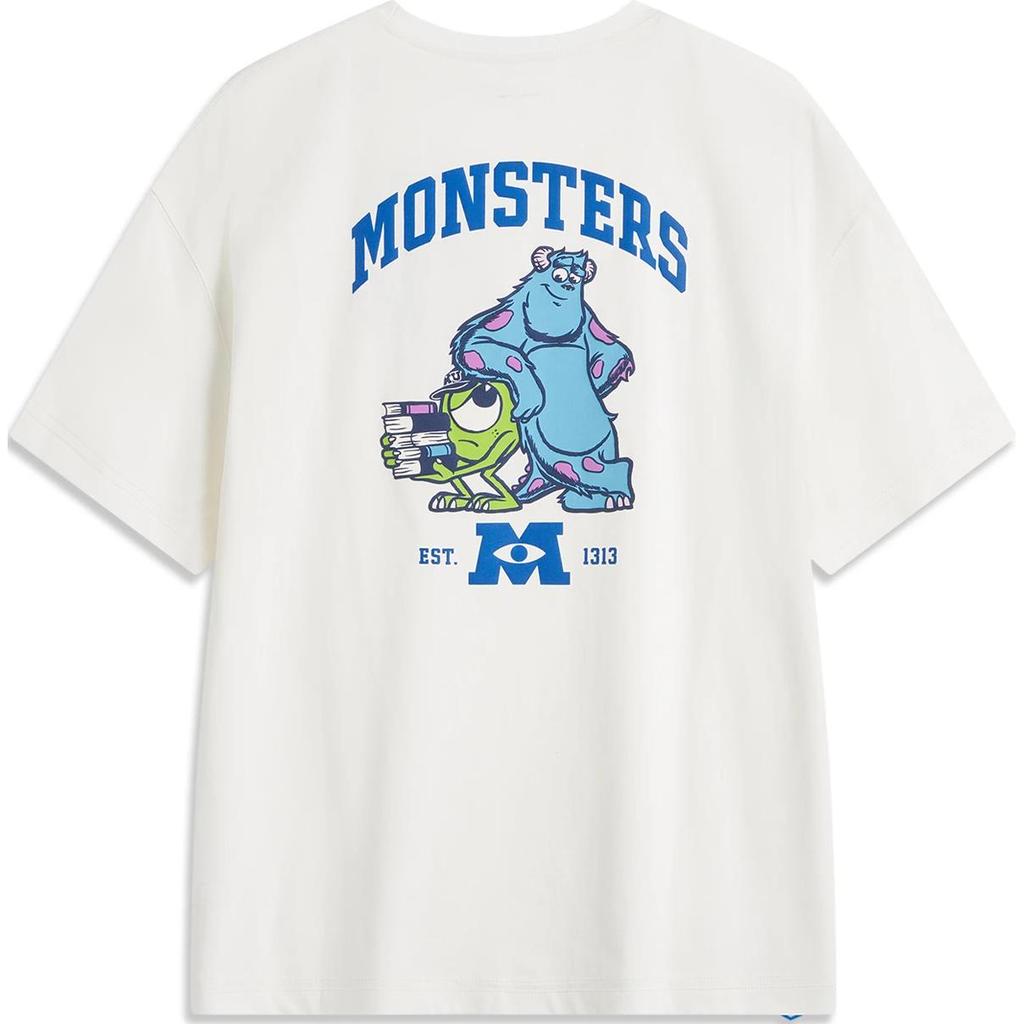 Li Ning X Disney Collaboration Monsters University Series Cartoon Letter Round Neck Comfortable Breathable Short Sleeve T-Shirt AHSU486-1