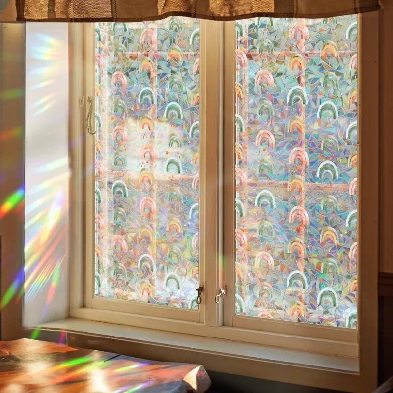 Double-sided Rainbow Design Static Window Privacy Film Colorful Stained Glass Window Film for Privacy Sun Blocking for Windows