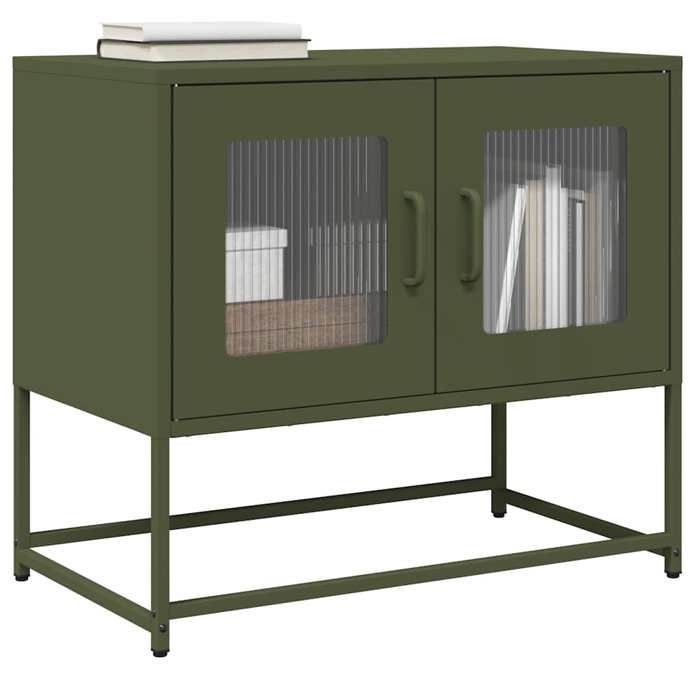VidaXL Meuble TV vert olive 68x39x60,5 cm acier laminé à froid, banc tv, meuble hifi, centre de divertissement, buffet tv, 853336