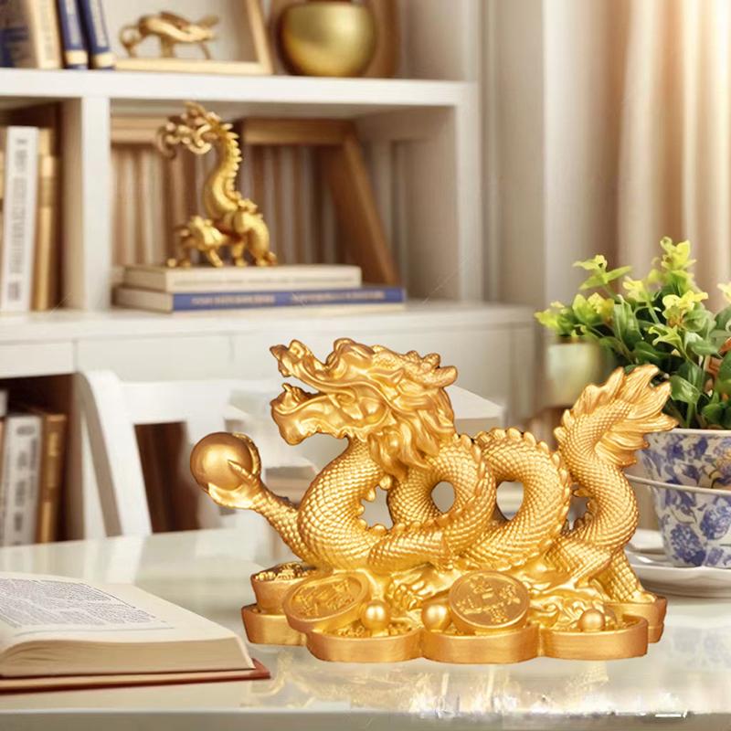 Auspicious Resin Golden Dragon Ornament For Living Room Office Wine Cabinet Craft Feng Shui Decoration