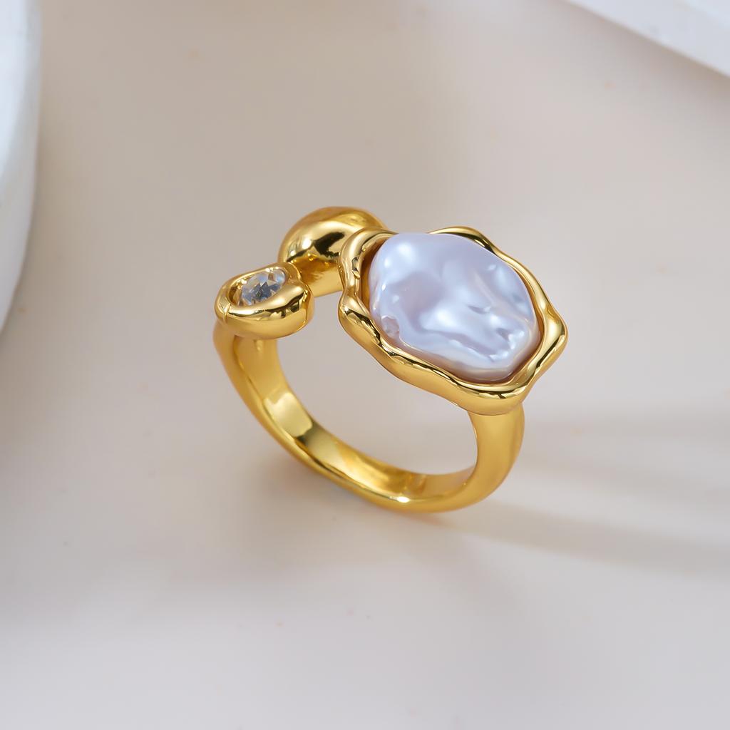 Vintage Natural Stone Stainless Steel Rings for Women Men Trendy Gold Plated Hollow Geometric Ring Finger Accessories Jewelry