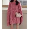 Wear a twist pink sweater for women's lazy style autumn and winter new soft waxy loose crew neck sweater for women's high sense