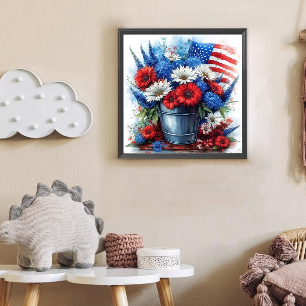 Independence Day Flower 5D DIY Full Drill Round Diamond Painting Kit Home Decor