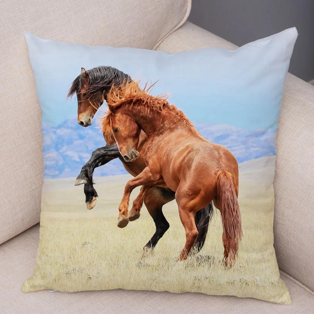 Wild Horse Cushion Cover Decor Animal Print Pillowcase  for Sofa Home Car Children Room Super Soft Plush Pillow Case 45x45cm