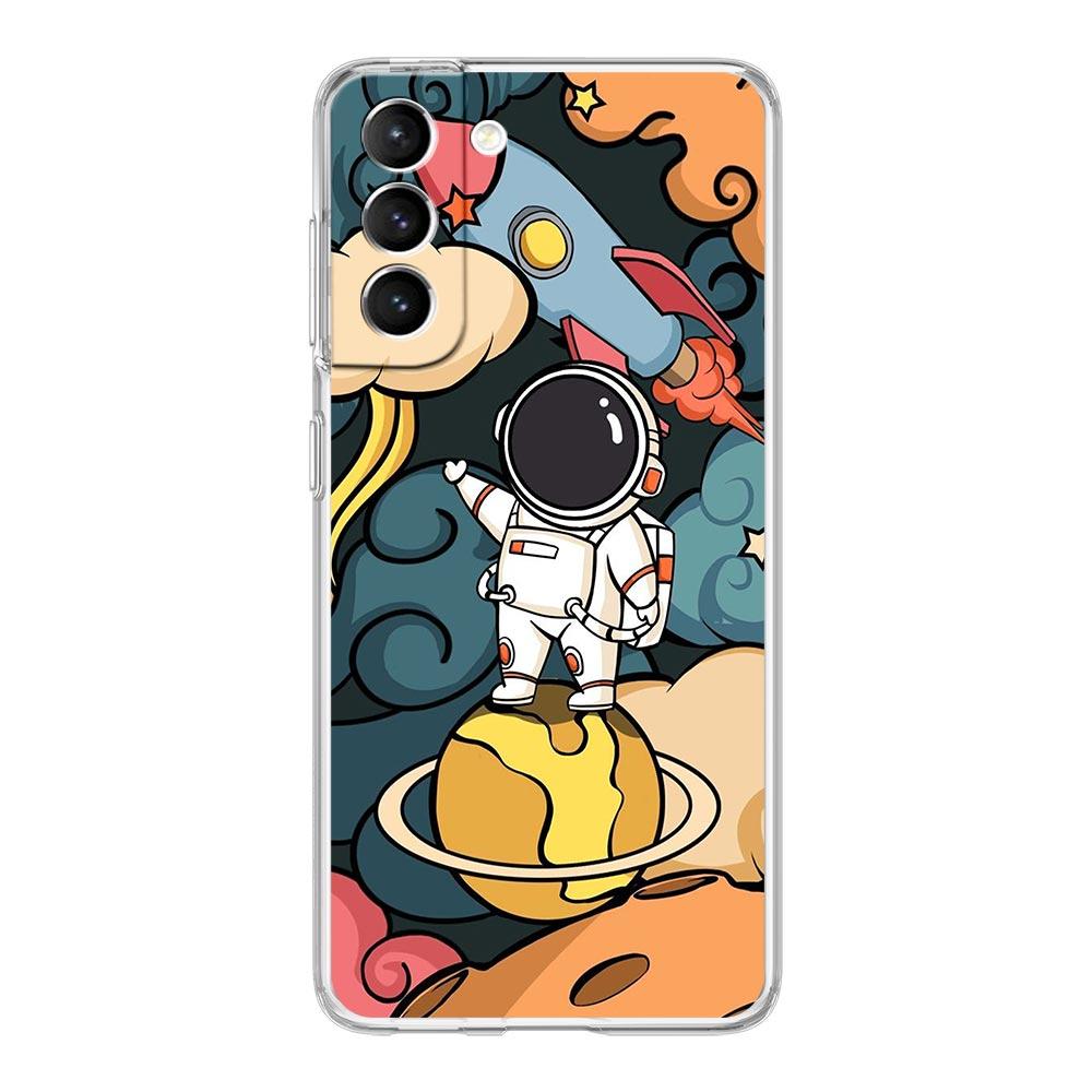 Cute Cartoon Astronaut Phone Case For Samsung Galaxy S22 S21 S20 FE Ultra 5G S10 S10E S9 S8 Plus Note 10 20 Clear Silicone Cover