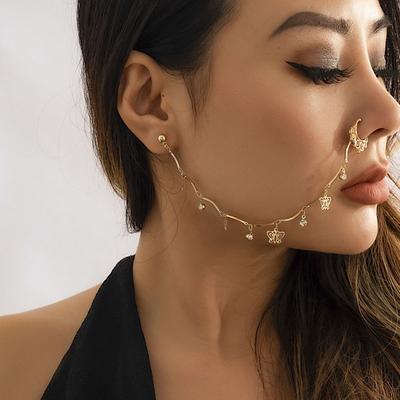Estilo étnico hoja de estrella perla de imitación cadena con borlas joyería para la nariz Piercing Stud pendientes anillo para la nariz cadena para la nariz