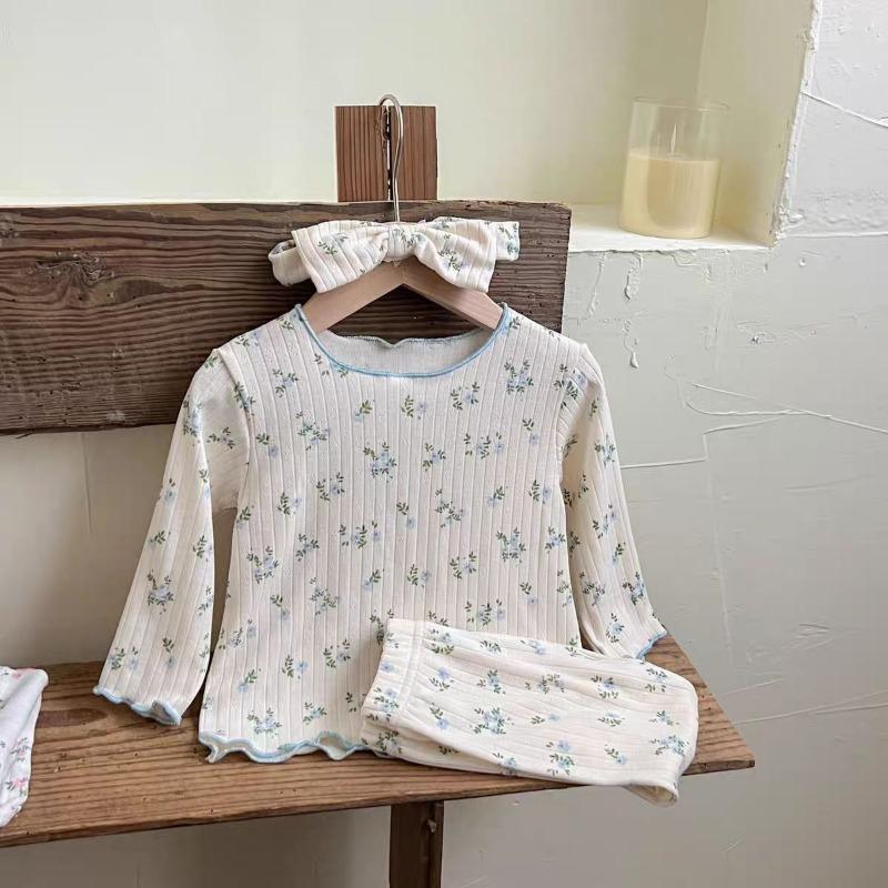 1-7T Baby Girl's Autumn New Pajama Set Floral Print Casual Two-piece Girls Long Sleeve Shirt and Pants Children's Clothing