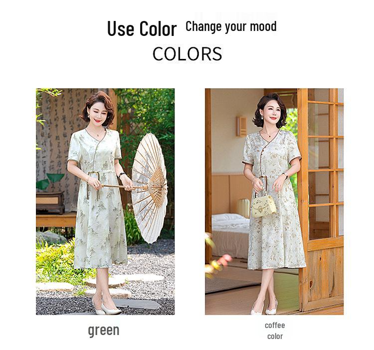 Stylish Chiffon Midi Dress for Middle-aged Women: New Chinese Summer Fashion
