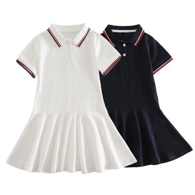 Girls Summer College Style Striped Thin Dresses Middle and Large Children Short Sleeve Sports Skirt