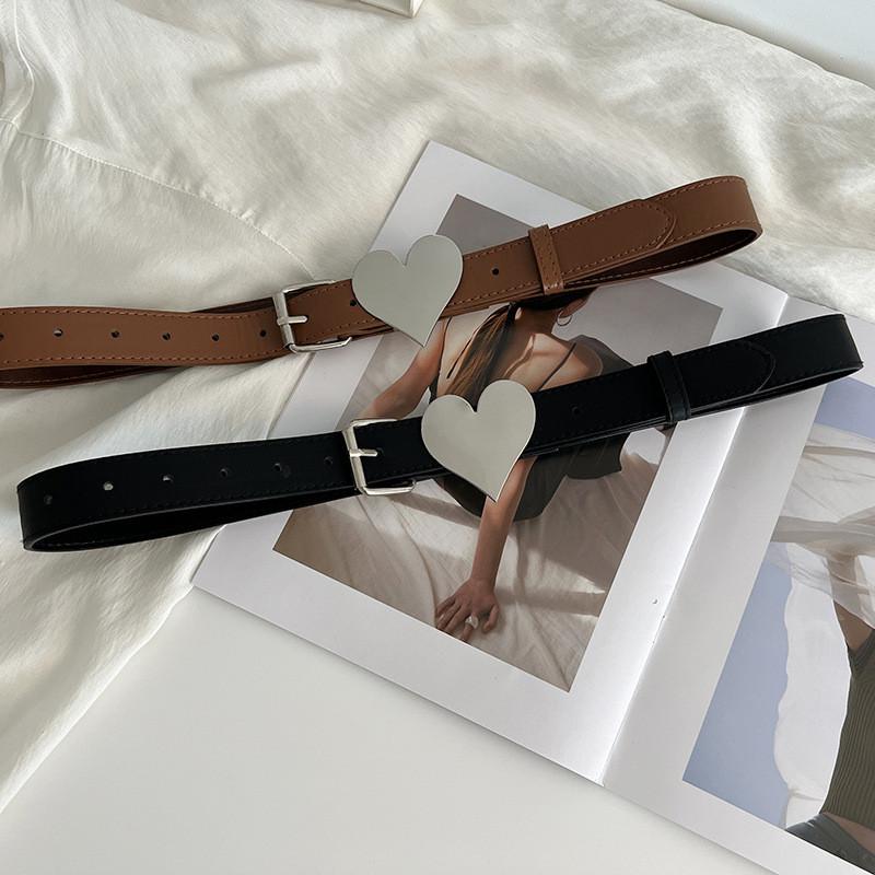 Black Elegant And Camel Pu Leather Heart Belt For Women Trendy Waist Accessory