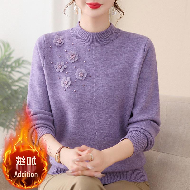 Stylish Knitted Sweater for Middle-aged Women: Warm Winter Base Layer