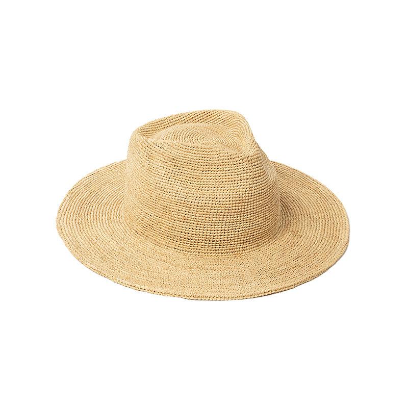 European and American high-end handmade crochet fine raffia wide-brimmed jazz hat outdoor sunscreen sunshade straw hat